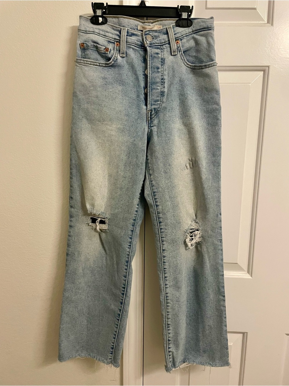Levi's High-Rise Light Blue Distressed Straight Jeans